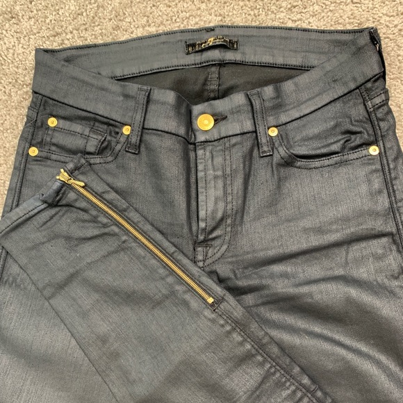 7 For All Mankind Jeans. Size 28, metallic black with gold accents - Picture 3 of 3